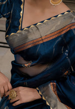 Load image into Gallery viewer, Blue Linen Saree With Blouse