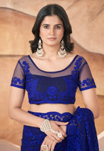 Load image into Gallery viewer, Blue Net Saree With Blouse