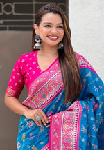 Load image into Gallery viewer, Blue Patola Silk Saree With Blouse