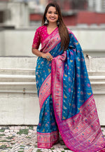 Load image into Gallery viewer, Blue Patola Silk Saree With Blouse