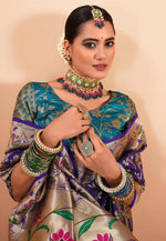Load image into Gallery viewer, Blue Silk Paithani Saree