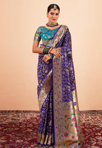Load image into Gallery viewer, Blue Silk Paithani Saree