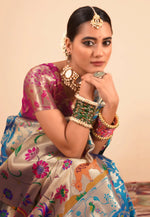 Load image into Gallery viewer, Blue Silk Paithani Saree