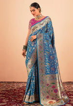 Load image into Gallery viewer, Blue Silk Paithani Saree