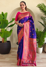 Load image into Gallery viewer, Blue Silk Paithani Saree