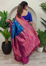 Load image into Gallery viewer, Blue Silk Paithani Saree
