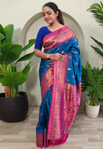 Load image into Gallery viewer, Blue Silk Paithani Saree