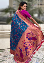 Load image into Gallery viewer, Blue Silk Paithani Saree