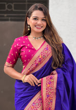 Load image into Gallery viewer, Blue Silk Paithani Saree