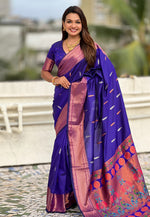 Load image into Gallery viewer, Blue Silk Paithani Saree