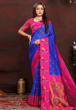 Load image into Gallery viewer, Blue Silk Paithani Saree