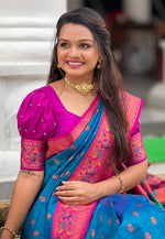 Load image into Gallery viewer, Blue Silk Paithani Saree