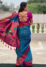 Load image into Gallery viewer, Blue Silk Paithani Saree