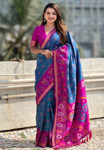Load image into Gallery viewer, Blue Silk Patola Saree