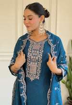 Load image into Gallery viewer, Blue Silk Readymade Pant Style Suit