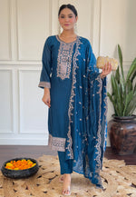 Load image into Gallery viewer, Blue Silk Readymade Pant Style Suit