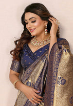 Load image into Gallery viewer, Blue Tissue Silk Saree With Blouse
