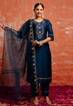 Load image into Gallery viewer, Blue Viscose Rayon Readymade Pakistani Suit