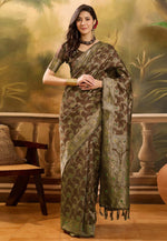 Load image into Gallery viewer, Brown Banarasi Jacquard Saree