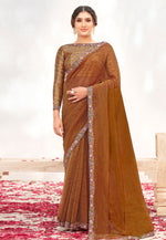 Load image into Gallery viewer, Brown Crepe Saree With Blouse