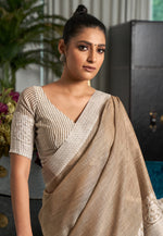 Load image into Gallery viewer, Brown Linen Saree With Blouse