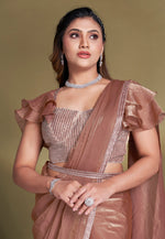Load image into Gallery viewer, Brown Satin Silk Designer Saree