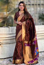 Load image into Gallery viewer, Brown Silk Paithani Saree