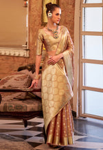 Load image into Gallery viewer, Brown Tissue Silk Saree With Blouse