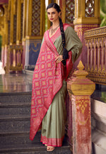 Load image into Gallery viewer, Camo Green Silk Saree With Blouse