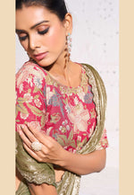 Load image into Gallery viewer, Camo Green Silk Saree With Blouse