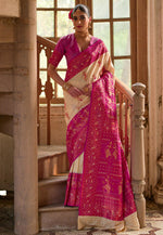 Load image into Gallery viewer, Cream Banarasi Silk Saree With Blouse