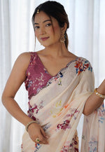 Load image into Gallery viewer, Cream Georgette Light Weight Saree