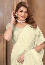 Load image into Gallery viewer, Cream Georgette Saree With Blouse