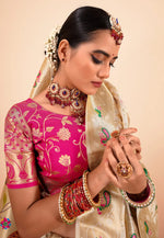 Load image into Gallery viewer, Cream Silk Paithani Saree