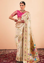 Load image into Gallery viewer, Cream Silk Paithani Saree