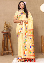 Load image into Gallery viewer, Cream Silk Paithani Saree