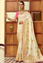 Load image into Gallery viewer, Cream Silk Saree With Blouse