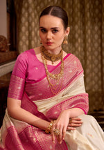 Load image into Gallery viewer, Cream Silk Saree With Blouse
