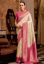 Load image into Gallery viewer, Cream Silk Saree With Blouse