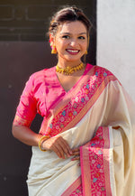 Load image into Gallery viewer, Cream Silk Saree With Blouse