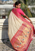 Load image into Gallery viewer, Cream Silk Saree With Blouse