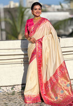 Load image into Gallery viewer, Cream Silk Saree With Blouse