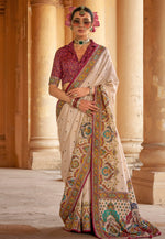 Load image into Gallery viewer, Cream Silk Saree With Blouse