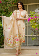 Load image into Gallery viewer, Cream Viscose Readymade Pant Style Suit