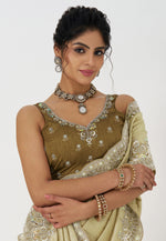 Load image into Gallery viewer, Cream Viscose Saree With Blouse