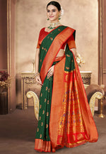 Load image into Gallery viewer, Green Art Silk Paithani Saree