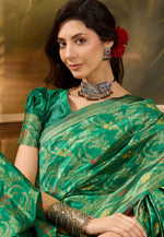 Load image into Gallery viewer, Green Banarasi Jacquard Saree With Blouse
