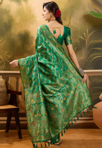 Load image into Gallery viewer, Green Banarasi Jacquard Saree With Blouse
