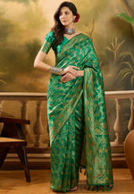 Load image into Gallery viewer, Green Banarasi Jacquard Saree With Blouse