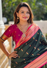 Load image into Gallery viewer, Green Banarasi Silk Saree